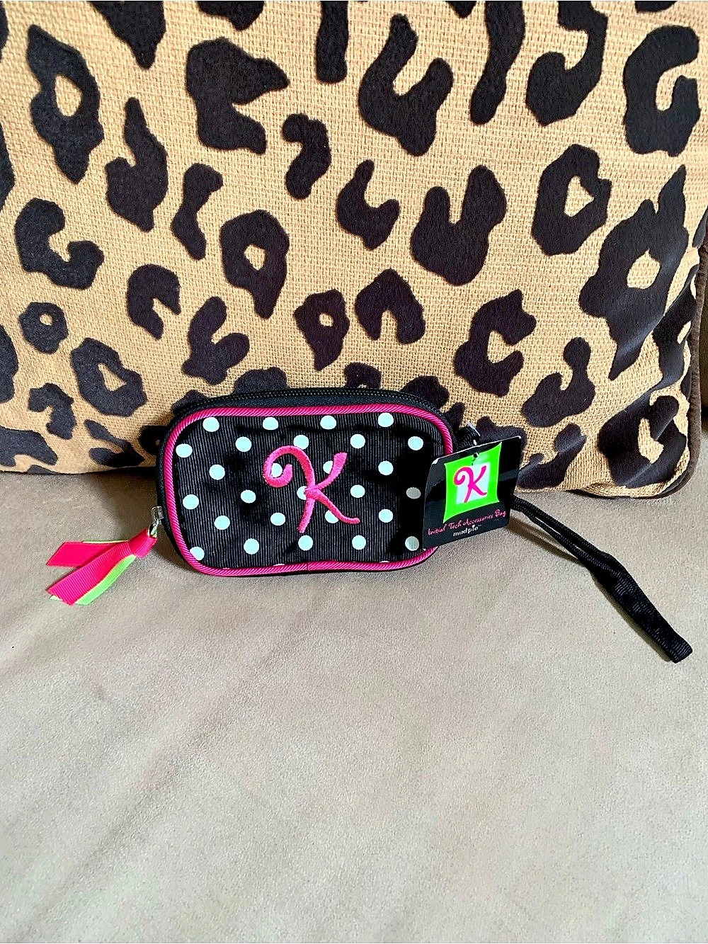 Mud Pie Initial Tech Accessories Bag Polka Dot Wristlet NWT!